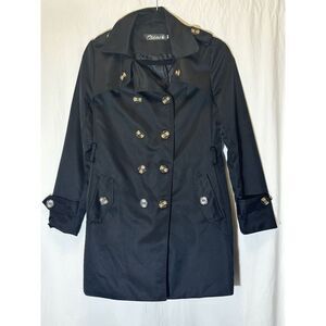 ACAC Women's Size M Coat Trench‎ Black Long Sleeve Buttons V17